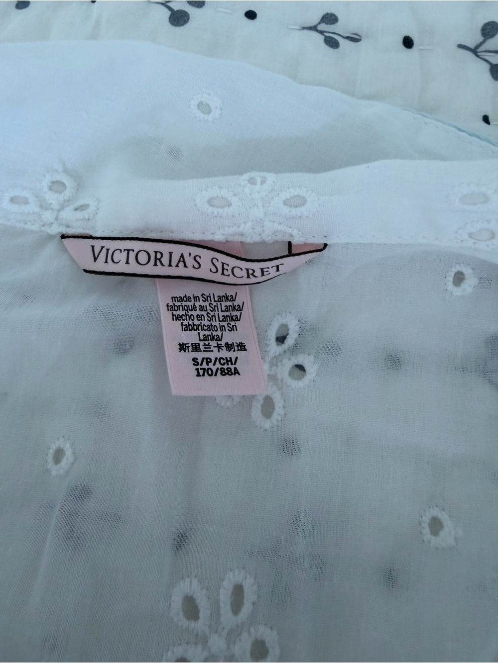 Victoria’s Secret White Eyelet Pajama Set with Blue Trim - Picture 3 of 3